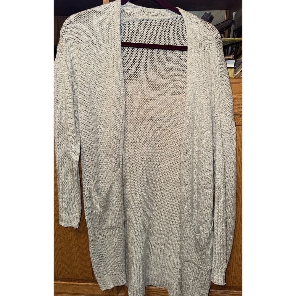 Hobo Open Front Cardigan Sweater Sage Green Grey Duster Pockets Festival